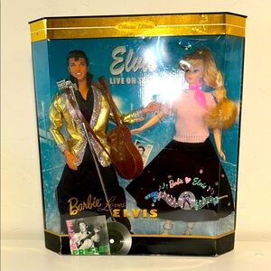 Mattel Barbie and Elvis Collector Set with Gold and Pink Outfits